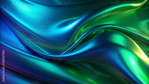 Green blue abstract background. Gradient. Dark colorful background for design. Toned shiny fabric surface.
