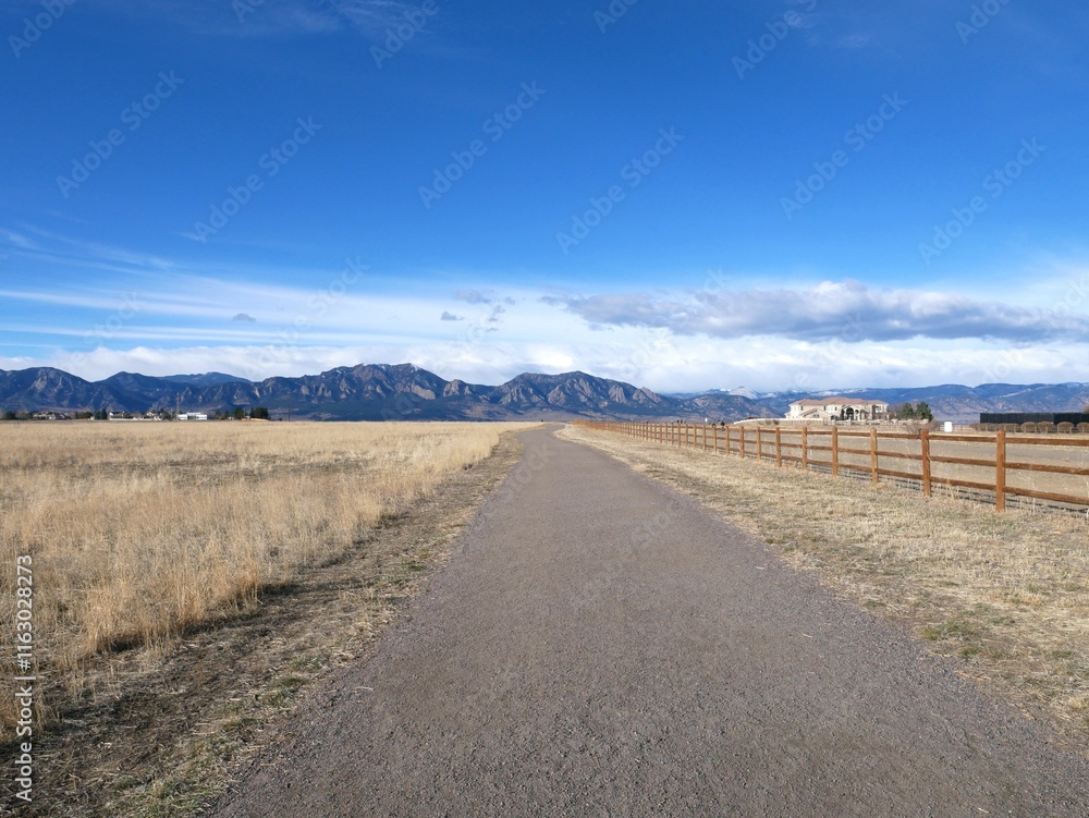 Winter trails with views of the Rocky Mountains, Colorado Winter trails with views of the Rocky Mountains, Colorado
