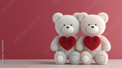 Valentine's Day Romantic Teddy Bears with Hearts Valentine s Day Love Couple Cute Plush Toys Soft Fuzzy Sweet photo