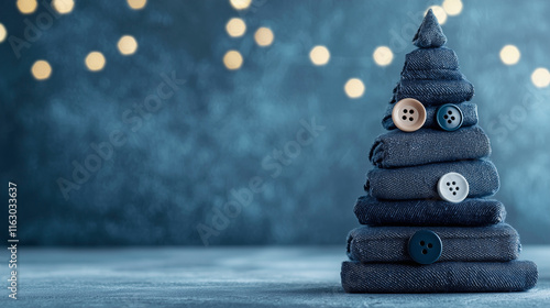 Denim Christmas tree with fashionable buttons as ornaments