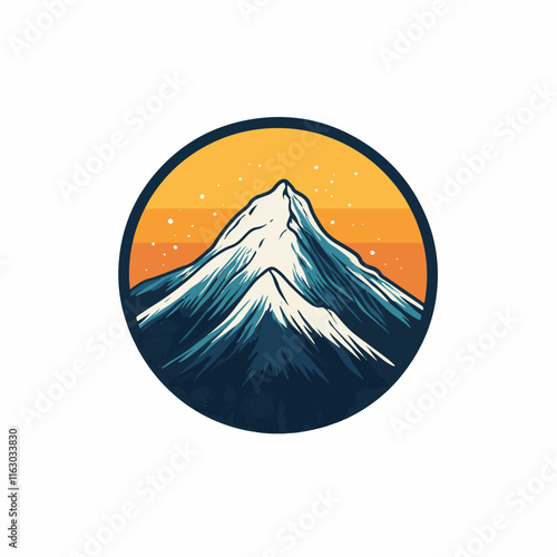 Mountain Badge Round Sunset Sunrise Circle Symbol