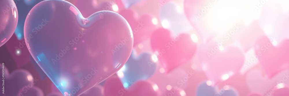 Floating translucent hearts in shades of pink and blue create a dreamy, romantic atmosphere, symbolizing love and affection Floating translucent hearts in shades of pink and blue create a dreamy, romantic atmosphere, symbolizing love and affection