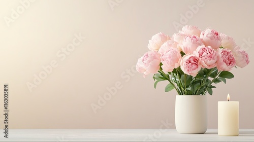 Wallpaper Mural Elegant Pink Peonies in a Vase on Table with candles 1 Torontodigital.ca