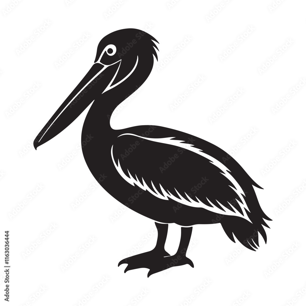 Obraz premium Pelican Bird silhouette, black and white silhouette, vector and&nbsp;illustration