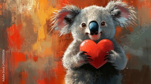 Adorable Koala Bear Holding a Red Heart photo