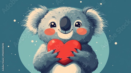 Adorable Koala Bear Holding a Big Red Heart photo