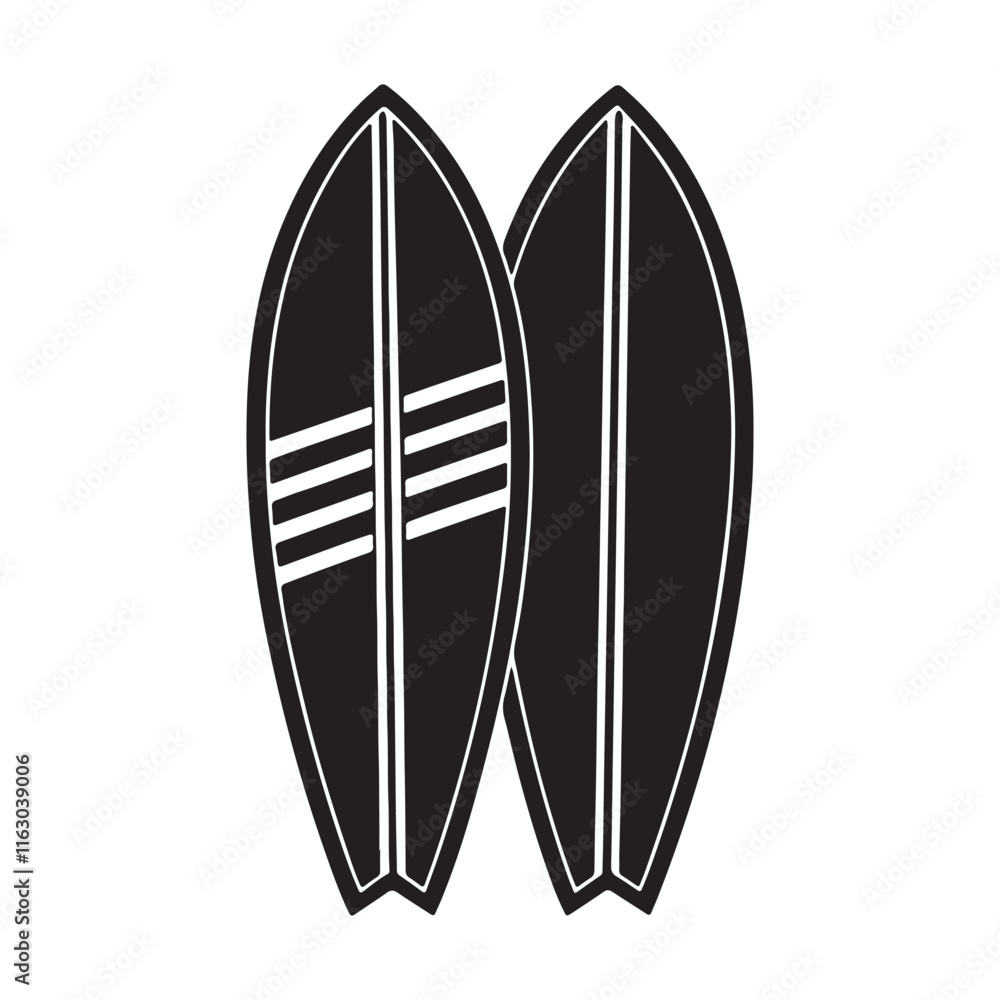 surfboard silhouette, black and white silhouette, vector and illustration surfboard silhouette, black and white silhouette, vector and illustration