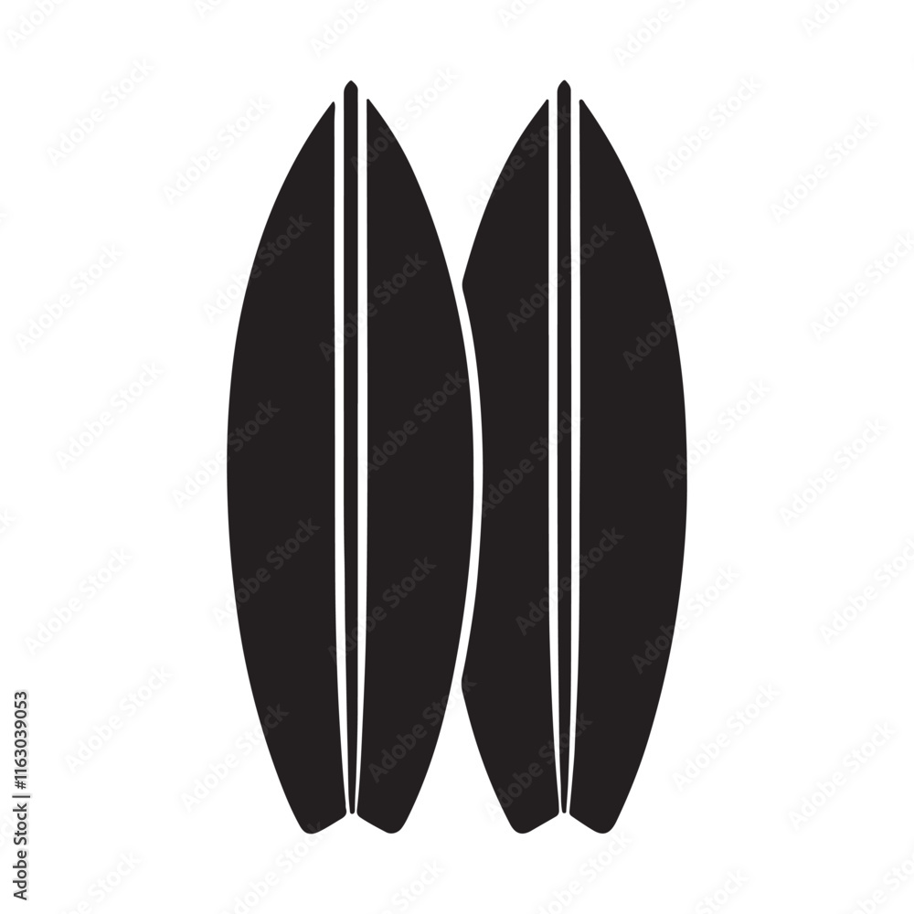 surfboard silhouette, black and white silhouette, vector and illustration surfboard silhouette, black and white silhouette, vector and illustration