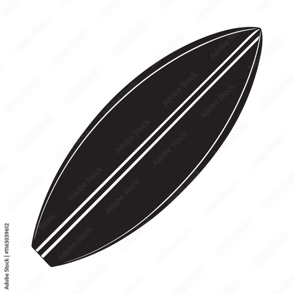 surfboard silhouette, black and white silhouette, vector and illustration surfboard silhouette, black and white silhouette, vector and illustration