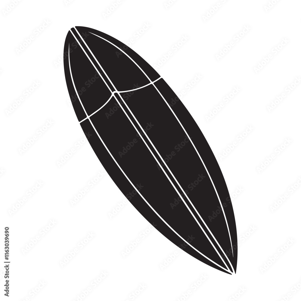 surfboard silhouette, black and white silhouette, vector and illustration surfboard silhouette, black and white silhouette, vector and illustration