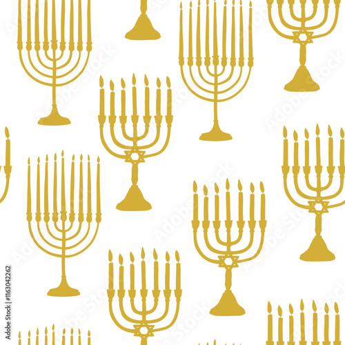 Seamless pattern with hand drawn traditional two types of Jewish menorah