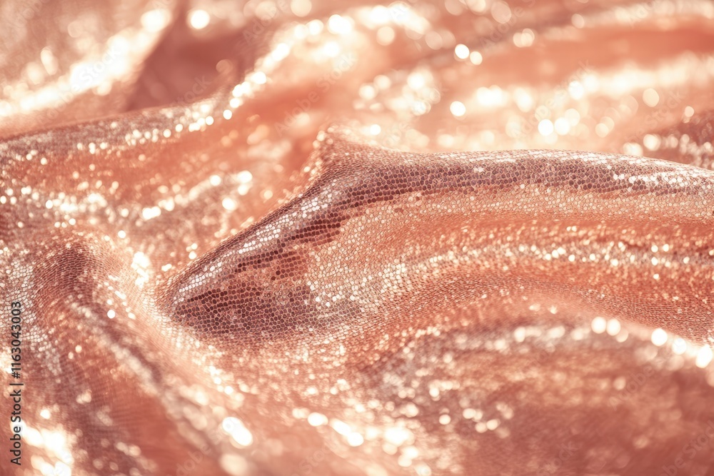 Fototapeta premium shimmering rose gold sequin fabric, showcasing its elegant sparkle and intricate texture, with soft lighting reflecting