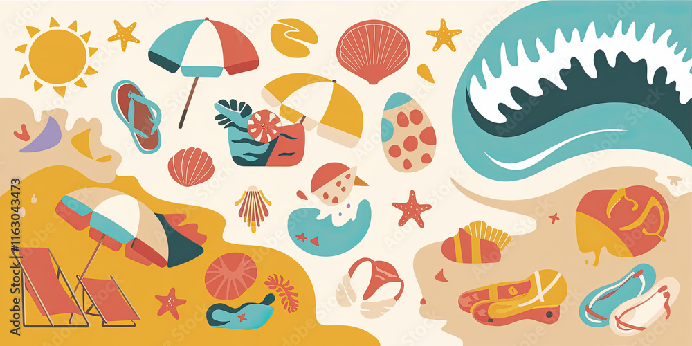 Naklejka premium Summer Beach Vacation Sun Sand Sea Relaxation Fun