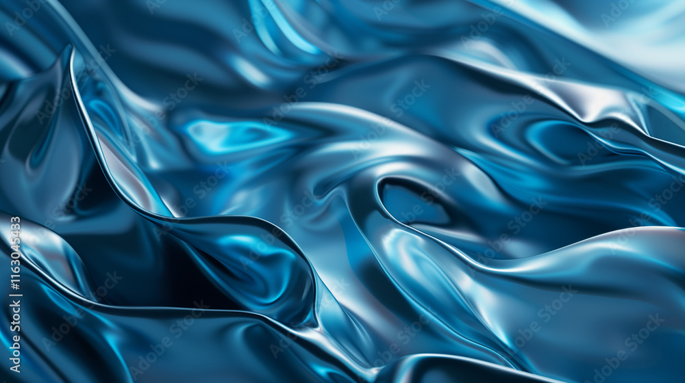 Fototapeta premium Abstract Blue Satin Fabric Flowing Waves Illustration - Luxurious Silk Texture Background for Design and Decoration