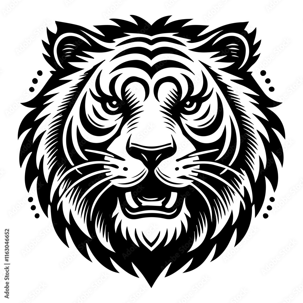 Fototapeta premium Black and white vector tiger logo on a white background.