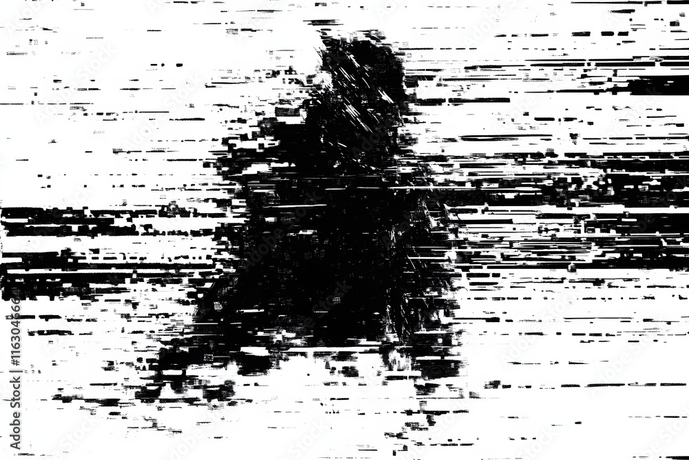 Abstract distorted black white motion glitch overlay effect distress texture. Monochrome interlaced digital background. Futuristic striped glitched grunge, retro 90s, lo-fi brutal cyberpunk design