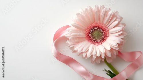 Pink Gerbera Daisy with Delicate Pink Ribbon