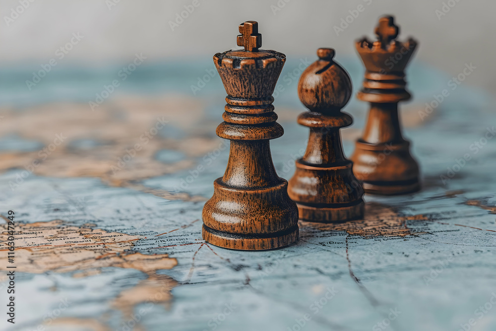Fototapeta premium Chess Pieces on World Map Illustration