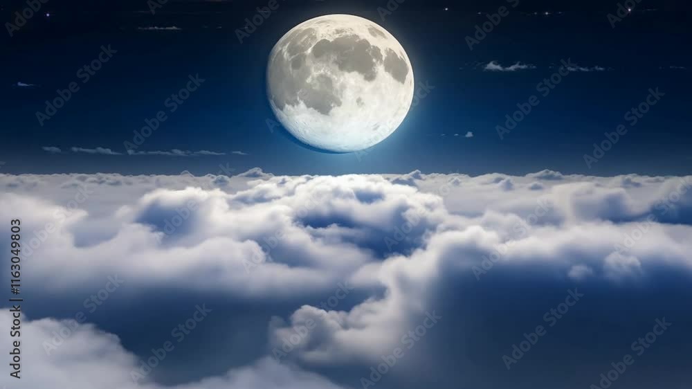 Full moon illuminating drifting clouds, stars twinkle in tranquil night sky Full moon illuminating drifting clouds, stars twinkle in tranquil night sky