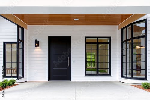 Wallpaper Mural Modern Residential Entrance with Stylish Black Door and Architectural Features Torontodigital.ca