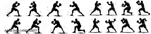 set of silhouette of boxing, boxer fighting