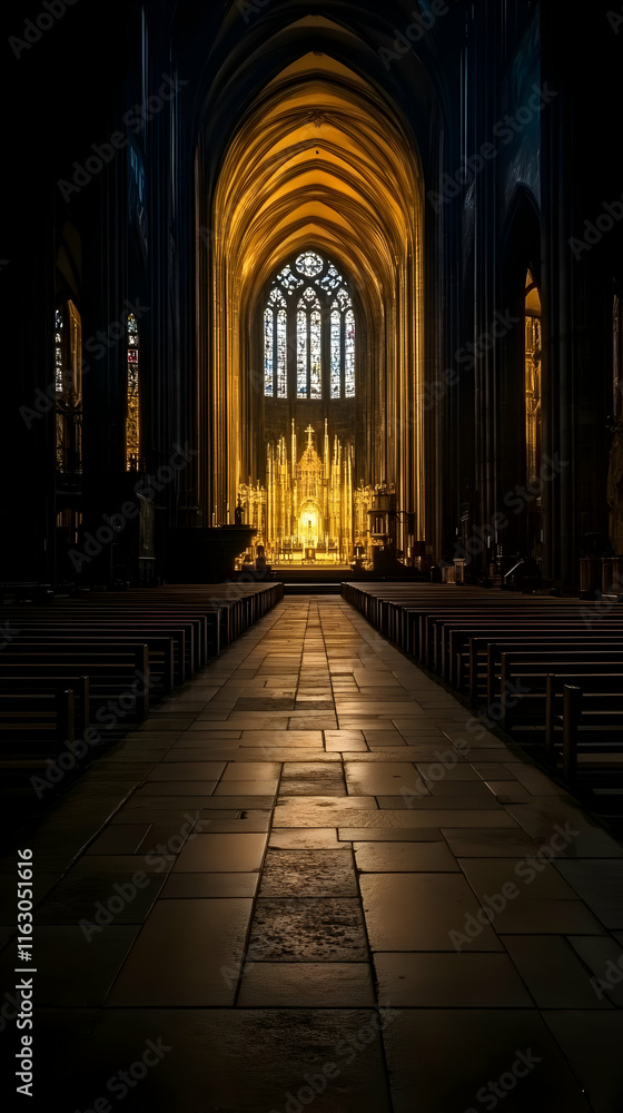 Obraz premium Golden Cathedral Interior Illustration