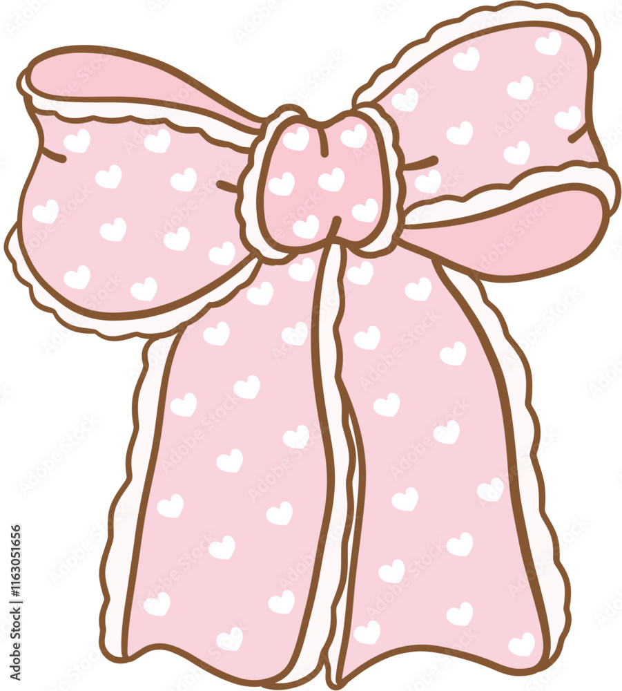 Whimsical Hand-Drawn Decorative pink Bow with heart pattern. Vector Illustration Whimsical Hand-Drawn Decorative pink Bow with heart pattern. Vector Illustration