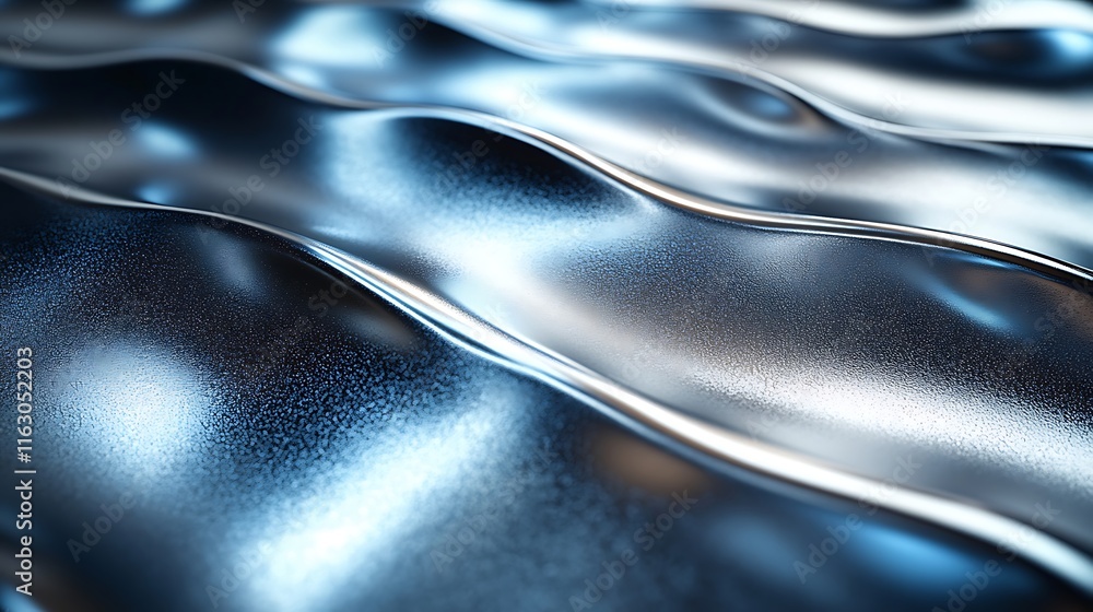 Naklejka premium Smooth rippled metallic fluid with abstract reflective curves and textured details photo