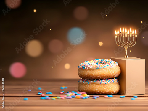 Hanukkah Donuts 3D Illustration photo