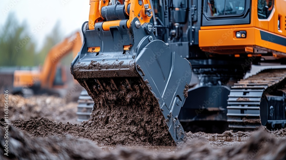 Excavator Digging in Construction Site Excavator Digging in Construction Site