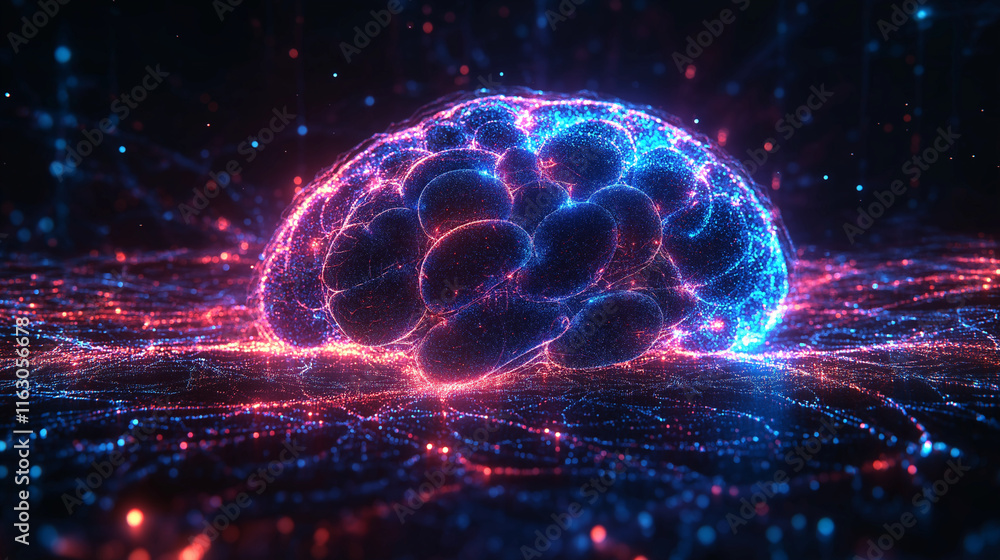 Futuristic AI brain made of glowing, intricate neural circuits Futuristic AI brain made of glowing, intricate neural circuits