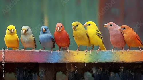colorful canary birds on the colorful roof