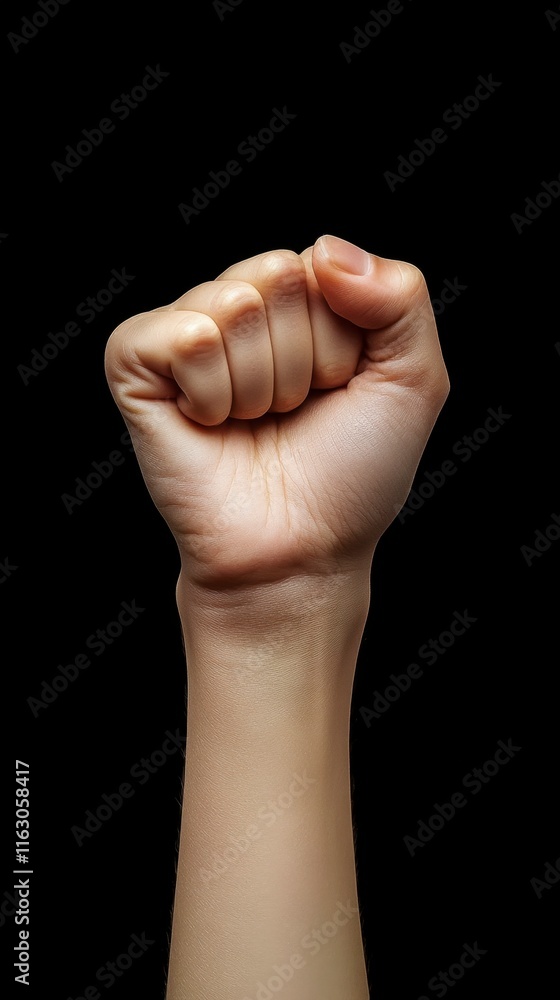 Woman's Angry Fist, Dark Background, Close-up Woman's Angry Fist, Dark Background, Close-up