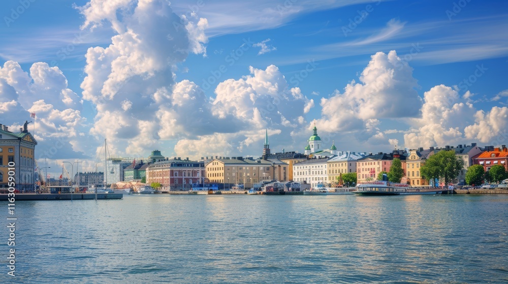 Stunning seascape from helsinki s shore on a beautiful summer day with clear blue skies Stunning seascape from helsinki s shore on a beautiful summer day with clear blue skies
