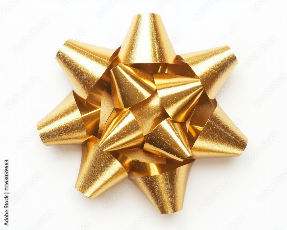 Lustrous Gold Bow for Christmas on White Background. Perfect Ornament for Holiday Presents. Lustrous Gold Bow for Christmas on White Background. Perfect Ornament for Holiday Presents.