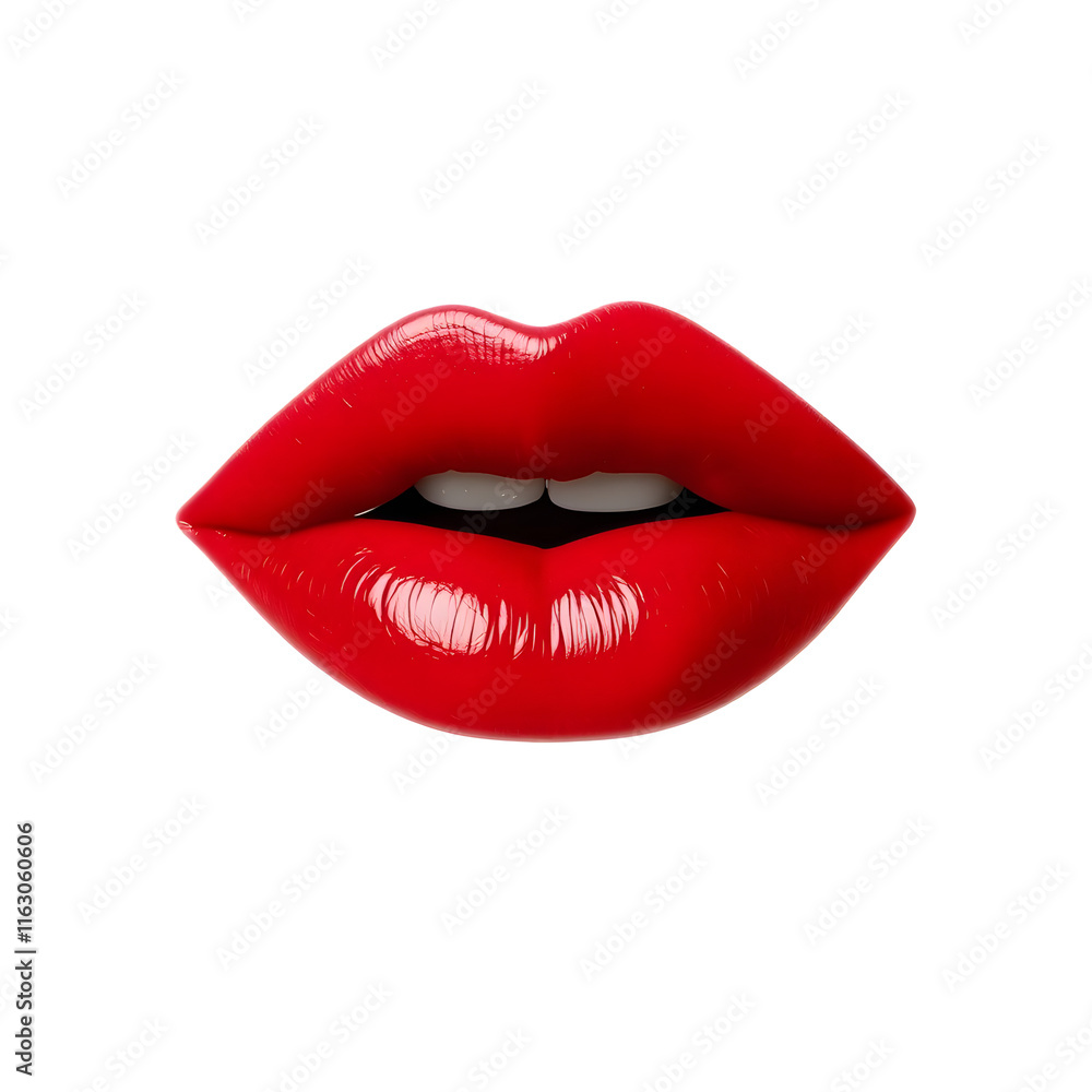 Elegant Close-Up of Glossy parted Red Lips in High-Contrast Macro Photography on White Elegant Close-Up of Glossy parted Red Lips in High-Contrast Macro Photography on White