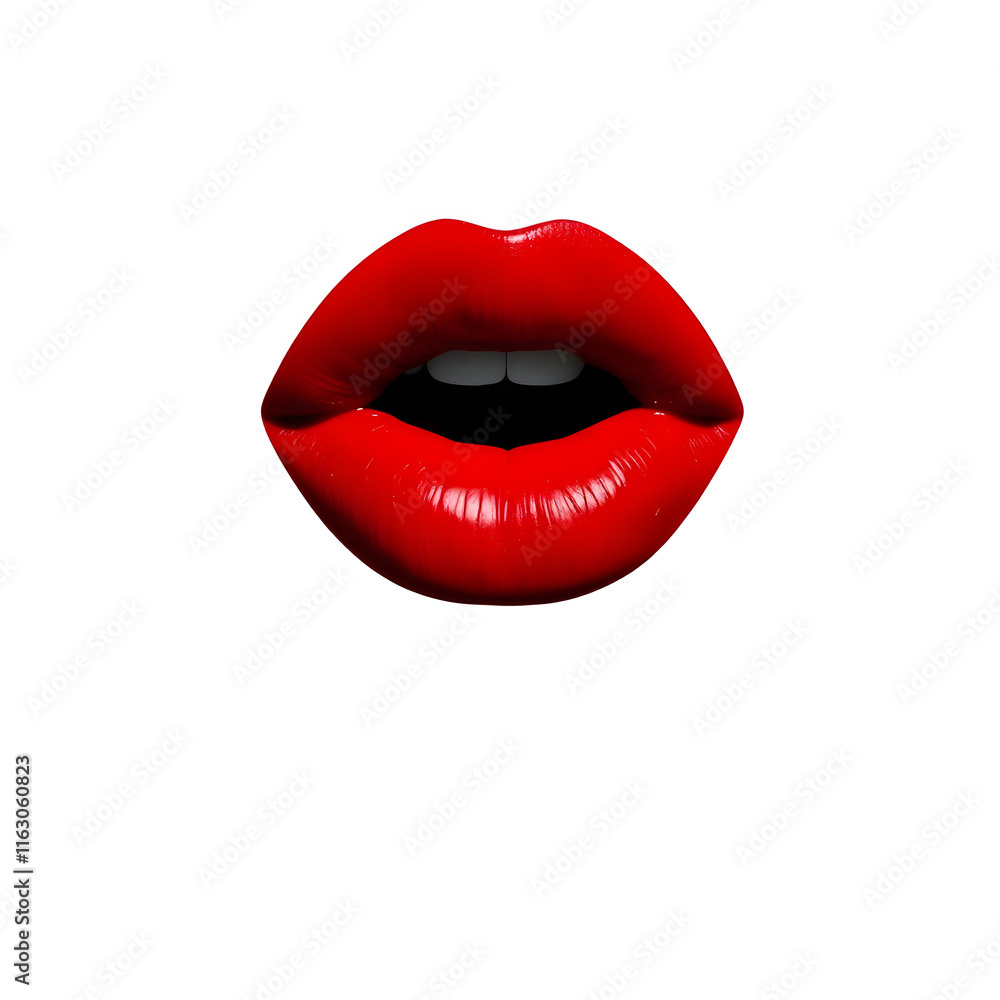 High-Contrast Macro Photography of Glossy Red open Lips Isolated on a White Backdrop High-Contrast Macro Photography of Glossy Red open Lips Isolated on a White Backdrop