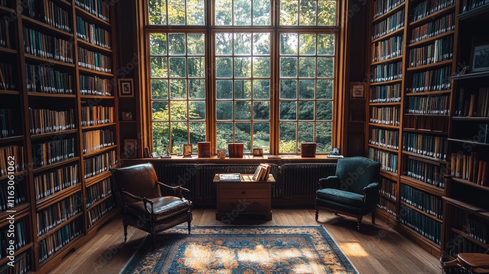 Tranquil Library Haven: A Room Filled with Literature and Natural Light Tranquil Library Haven: A Room Filled with Literature and Natural Light