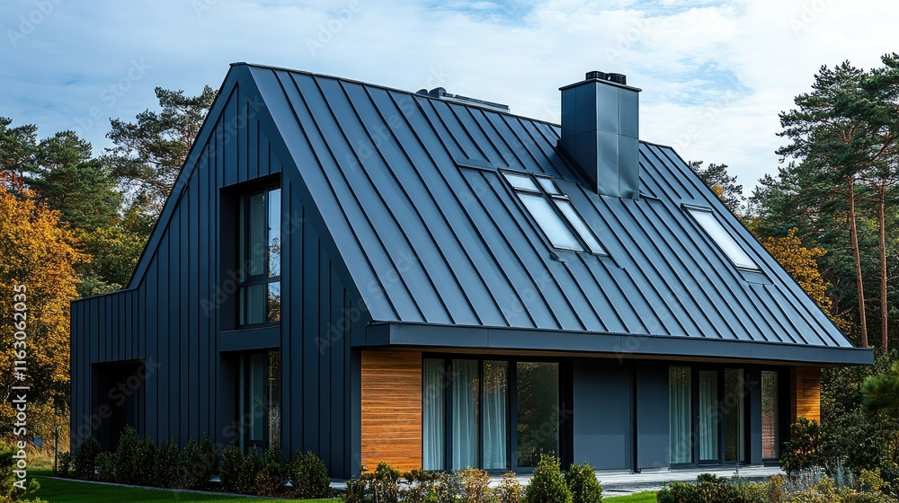 Modern House with Metal Roof and Forest View Modern House with Metal Roof and Forest View