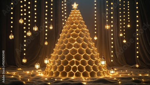 A Majestic Christmas Tree Constructed from Recycled Materials Ideal for Eco-Friendly Decor Installations and Holiday Celebrations