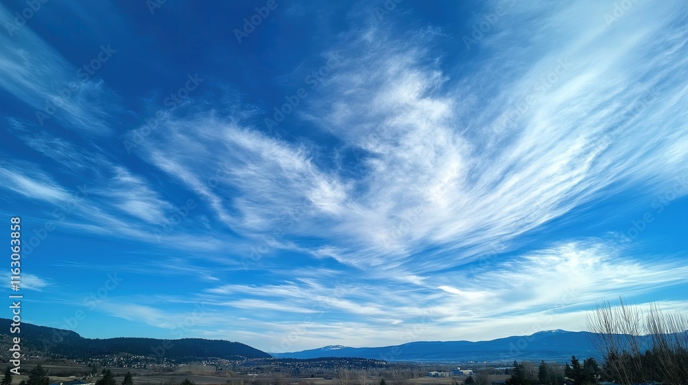A clear blue sky with a few clouds scattered throughout A clear blue sky with a few clouds scattered throughout