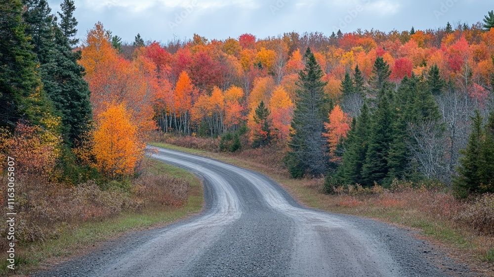 Fototapeta premium Winding Gravel Road Through Autumn Forest
