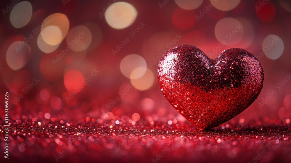 Red Glitter Heart on Sparkling Red Background Red Glitter Heart on Sparkling Red Background