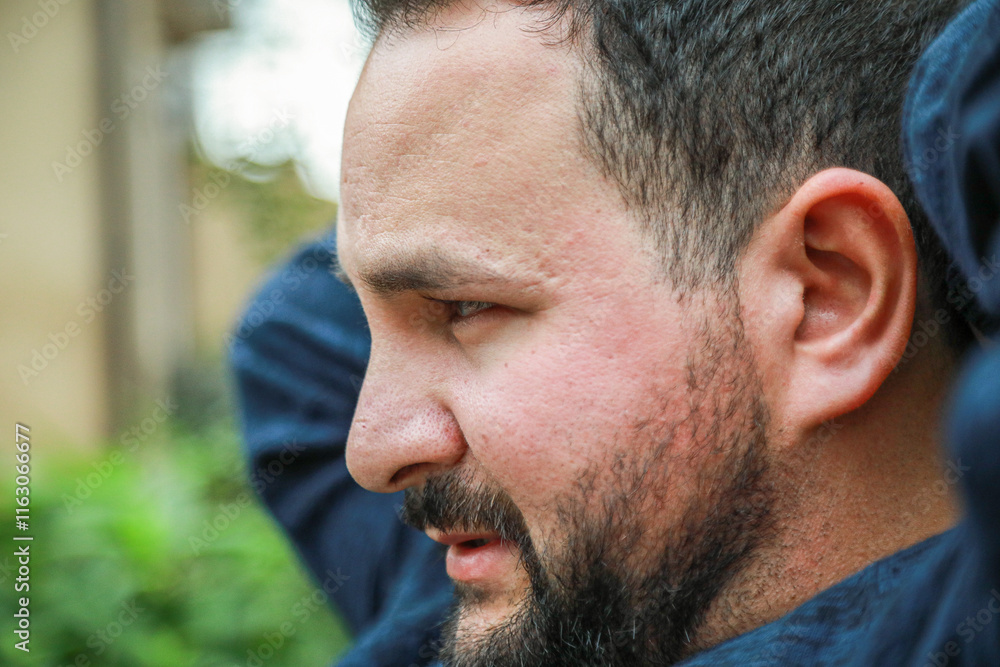 Obraz premium Stress And Fatigue Of A Man Sitting 