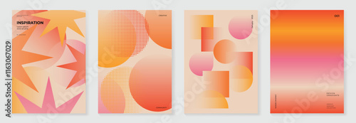 Collection of 70s poster background vector. Set of retro wall decoration, groovy, trippy, colorful line. Vintage hippie wall art for interior, decorative, banner, cover, card.