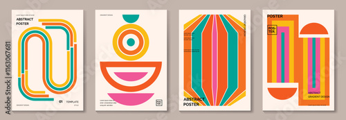 Collection of 70s poster background vector. Set of retro wall decoration, groovy, trippy, colorful line. Vintage hippie wall art for interior, decorative, banner, cover, card.