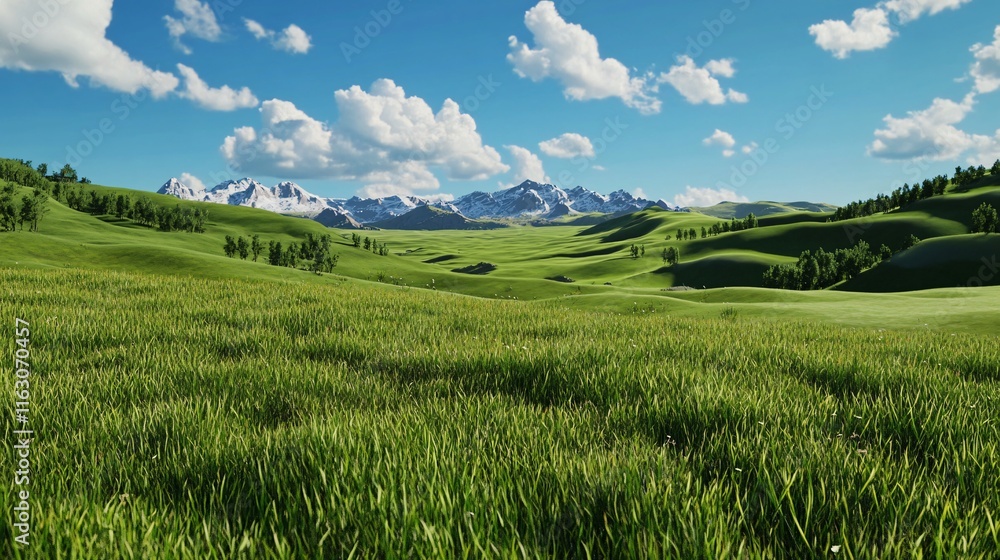 Obraz premium landscape with grass and blue cloudy sky