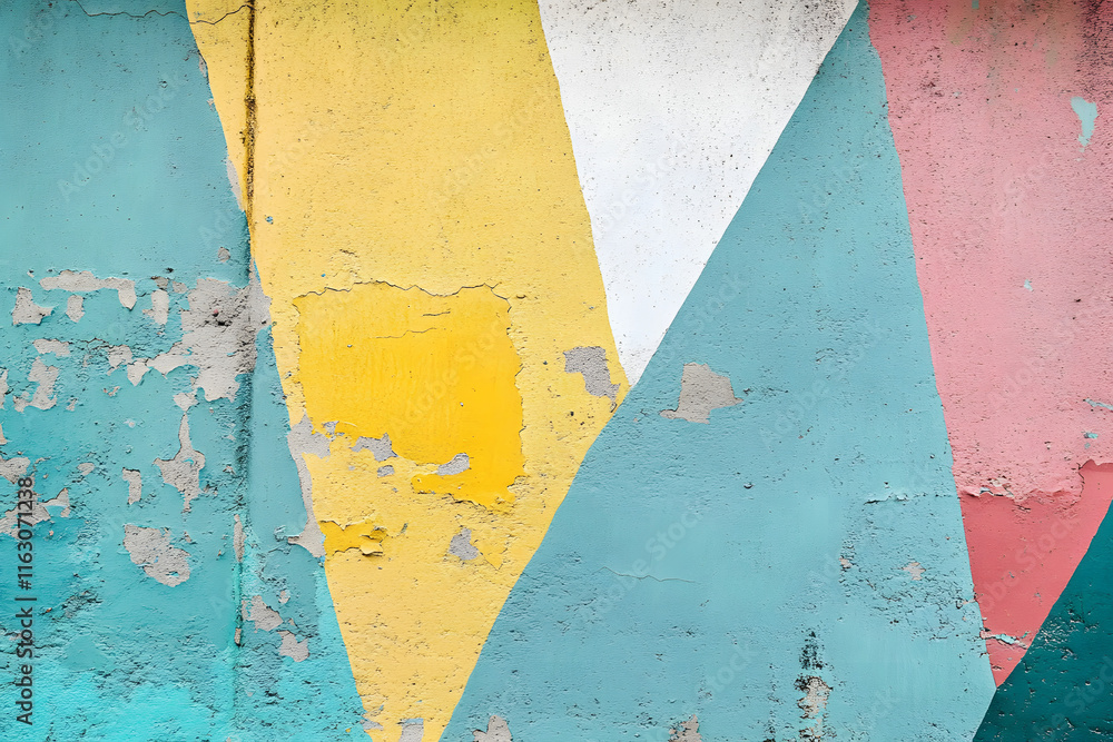 Naklejka premium Closeup of colorful urban wall texture. Modern pattern for wallpaper design. Creative modern urban city background for advertising mockups. Minimal geometric style, solid colors