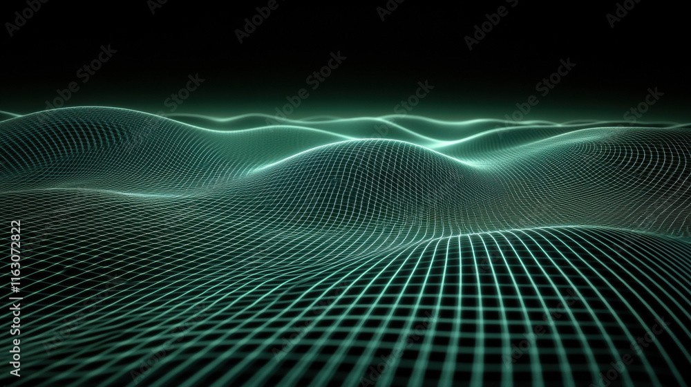 Abstract Green Gridded Wavy Landscape Digital Art Abstract Green Gridded Wavy Landscape Digital Art