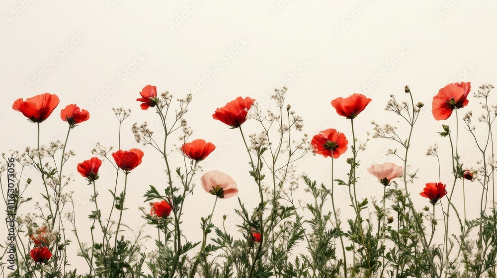 Naklejka premium Red Poppies and Delicate Wildflowers Against a Soft Background